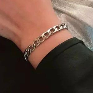 Stainless Steel 10MM Curb Silver Link Bracelet 8"